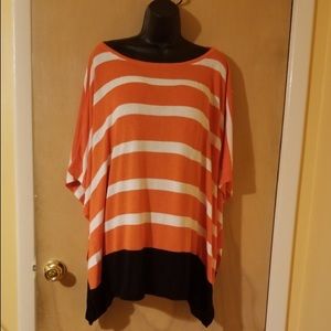 Long wide blouse half sleeve stripes orange white